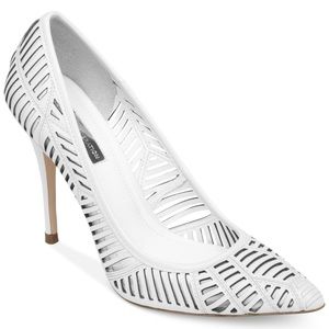 BCBGeneration White Ovation Laser Cut Pumps
